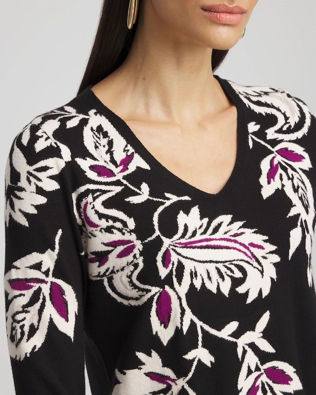 Floral Intarsia Pullover Sweater - image 4